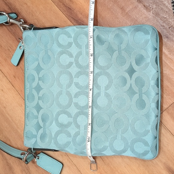 Coach Kristin Op Art Jacquard Swing Pack Crossbody Turquoise Teal Purse Bag - Picture 7 of 15